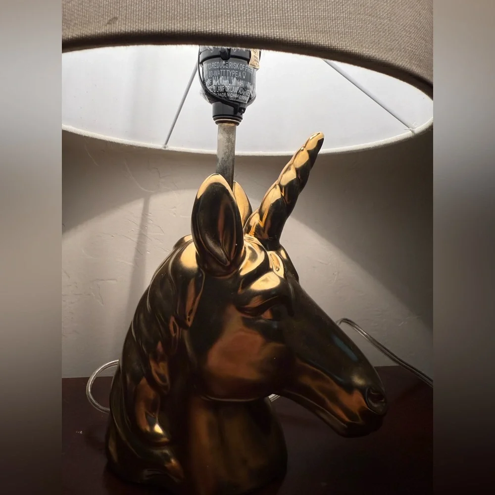 Unicorn gold finish table lamp with shade decor‎